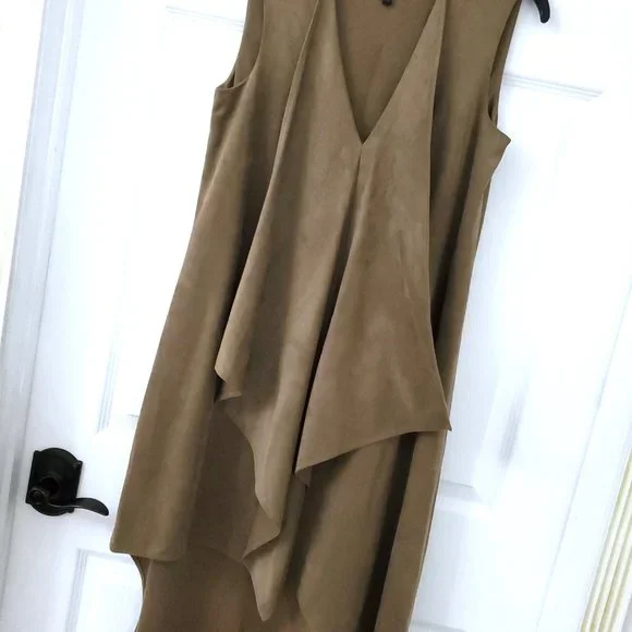 BCBGMAXAZRIA Trar Faux-Suede V-Neck Sleeveless Asymmetrical Women's Dress - Picture 5 of 12